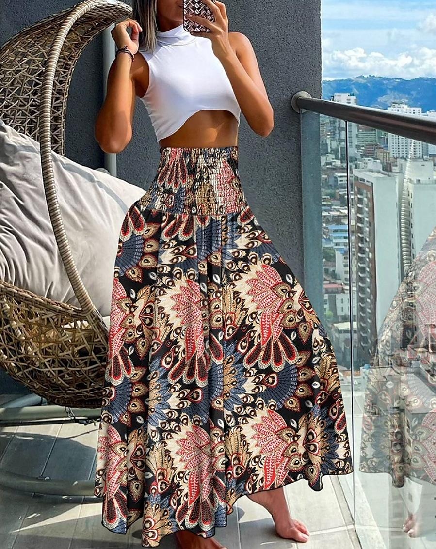 Femme Pantalon large Trapèze Imprimer Floral Bohème Noir Eté de 2025 ? $29.99 –P2
