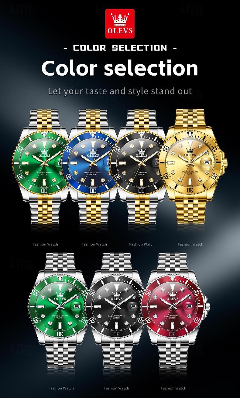 OLEVS Heren Quartz Horloge Buiten Sport Mode Polshorloge Luminieuze Kalender Waterdicht Decoratie Stalen Horloge 2026 - $39.99 –P7
