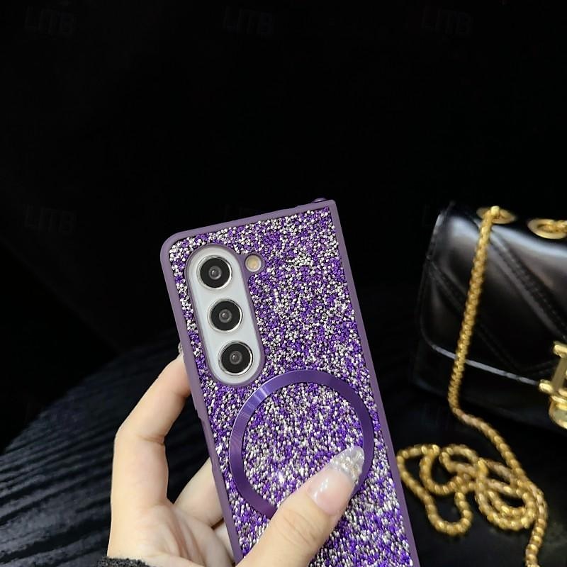 Phone Case For Samsung Galaxy Z Fold 5 Z Fold 4 Z Fold 3 Back Cover Magnetic Adsorption Magnetic Bling Glitter Shiny Shockproof Color Gradient PC 2025 - $18.99 –P2