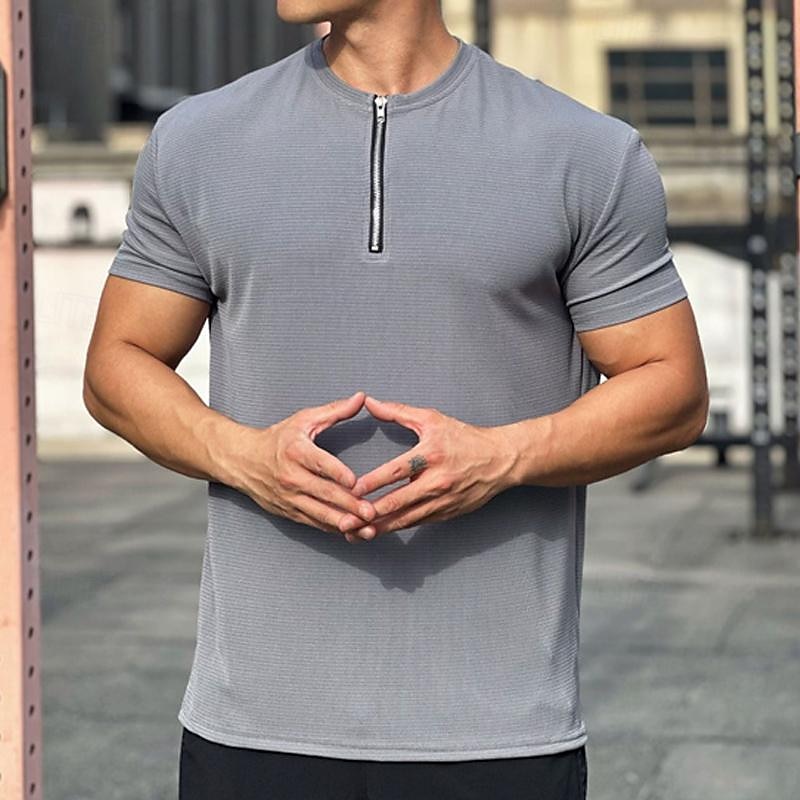 Hombre Camiseta Running Cremallera de un cuarto Manga Corta Camiseta Casual Ropa Deportiva Transpirable Suave Entrenamiento de gimnasio Corriendo Paseo Ropa de deporte Ropa de Deporte Color sólido 2025 - $18.49 –P5