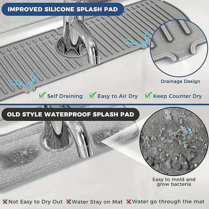 قطعة واحدة من مقبض صنبور السيليكون، صينية فلتر بالتنقيط، حصيرة كبيرة من السيليكون، حامل إسفنجة لصابون الأطباق، ملحقات حوض المطبخ، طاولة المطبخ والحمام، واقي من دفقة حوض المطبخ 2026 - $11.99 –P7