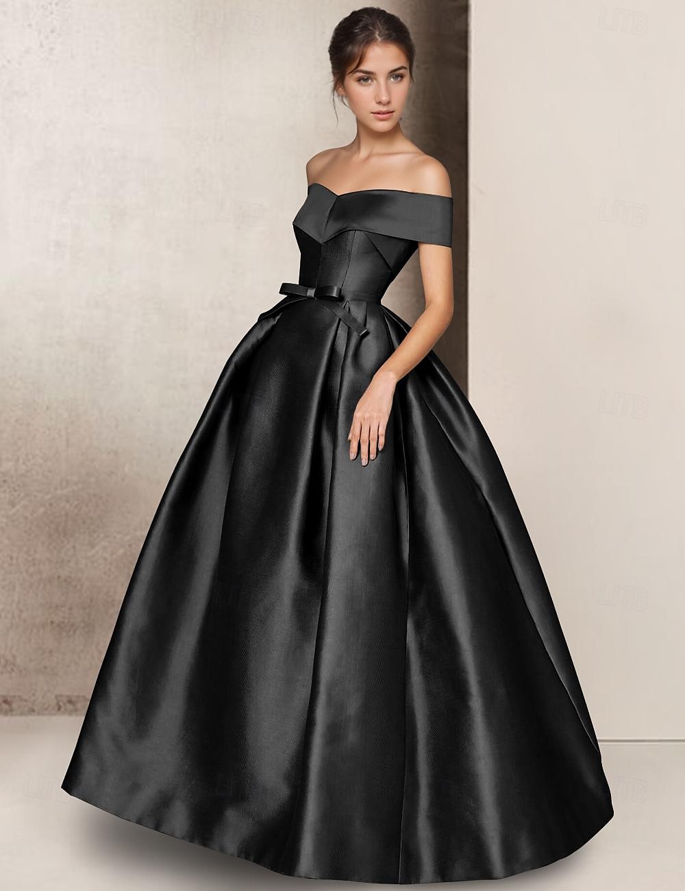Abito da sera A-Line Abito elegante Abito formale Matrimonio Lunghezza a terra Maniche corte Collo a cuore Satin con fiocco(e) 2025 del 2025 a $162.99 –P1