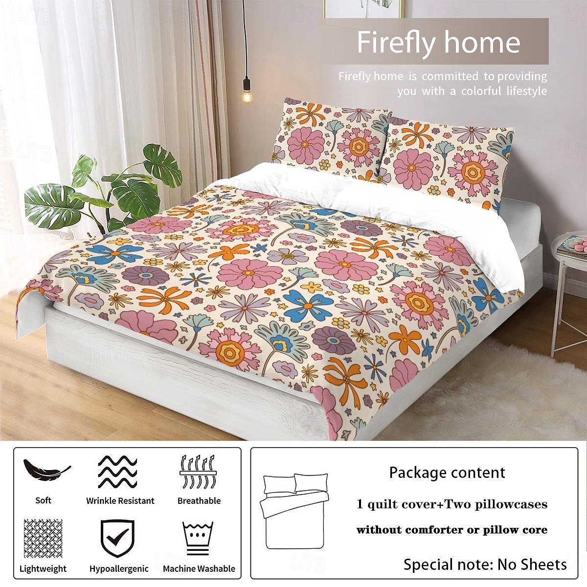fresca stampa floreale set da 3 pezzi di copripiumini per camere d'albergo camere per gli ospiti comodo set di biancheria da letto 1 copripiumino 2 federe del 2025 a $30.99 –P8