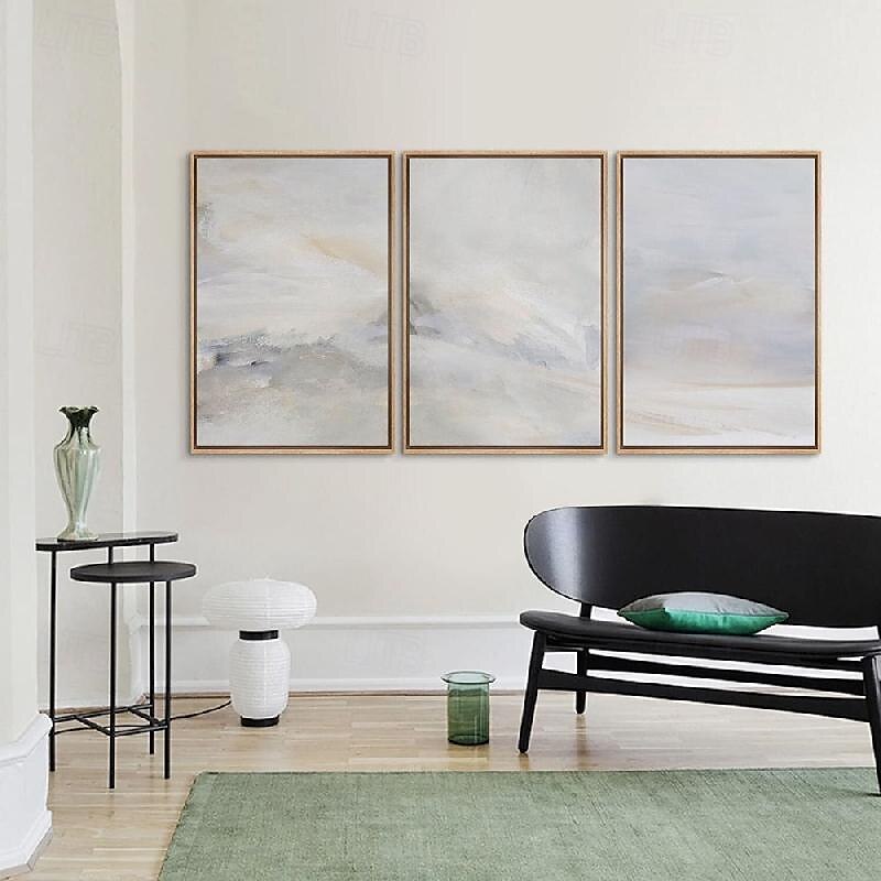 Handmade Wall Art Pastel painting handmade Abstract Gray Landscape Painting   Eclectic Minimalist Modern Art Neutral seascape Painting Wall Decor Framed Canvas Gray painting 2025 - $116.99 –P1