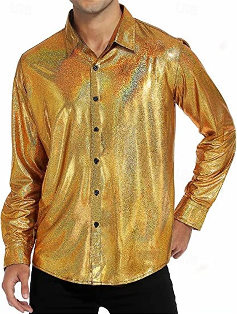 Metallisch 1980er Glänzendes Latex-Patent Hemd Disco Kostüm Herren Karnevalskostüm Halloween Karneval Alltagskleidung Pride Parade Pride-Monat Erwachsene Hemd 2025 - $24.99 –P4
