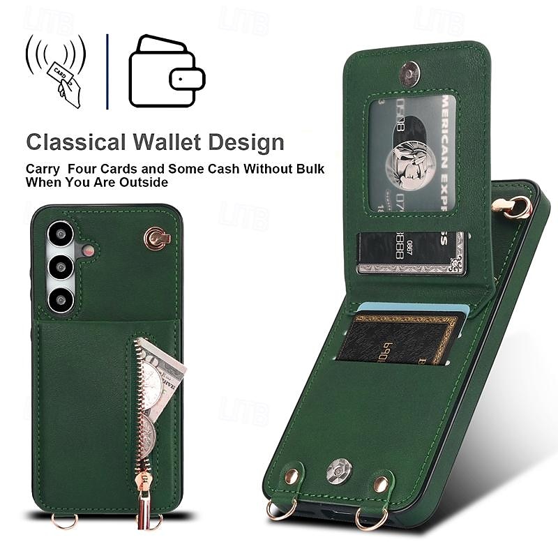 Phone Case For Samsung Galaxy S24 S23 S22 S21 S20 Ultra Plus FE S25 Ultra Back Cover Wallet Case Zipper with Lanyard Kickstand Retro TPU PU Leather 2025 - $23.99 –P8