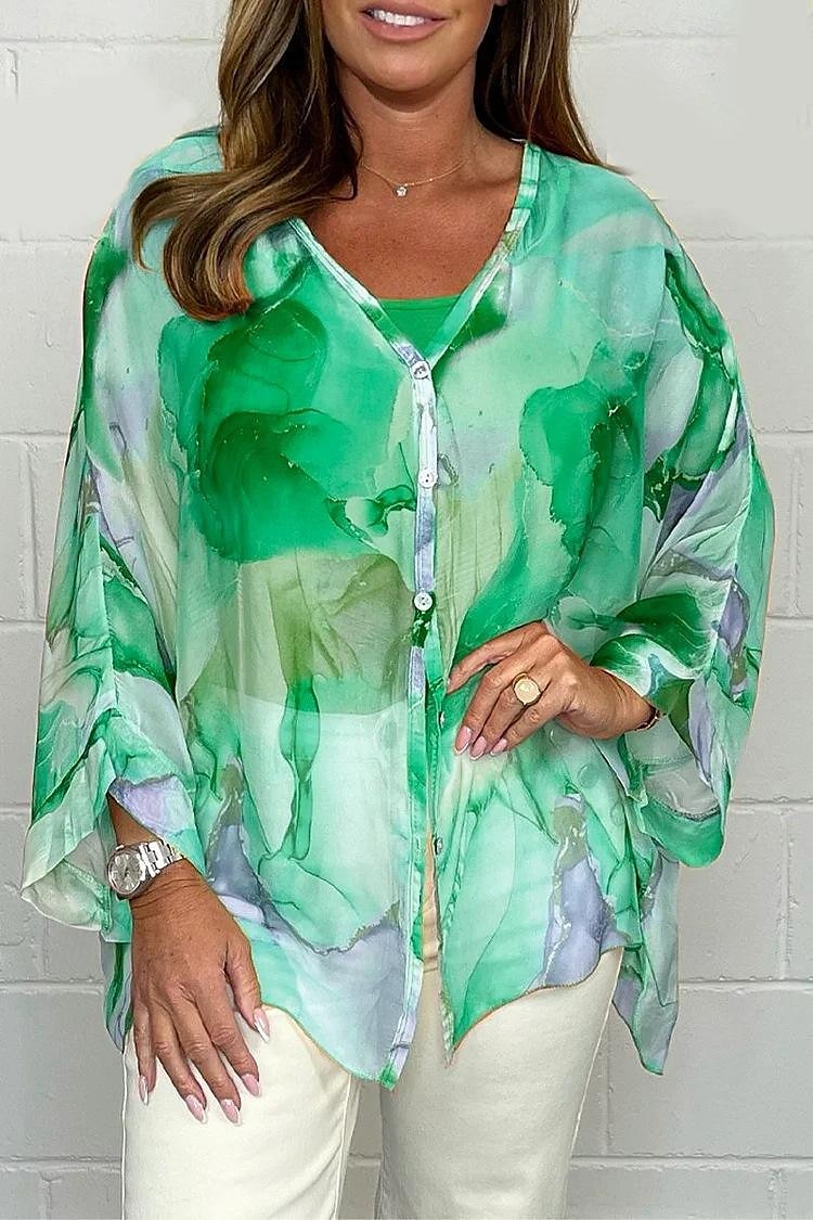 Women's Blouse Elegant Ombre Buttons Flutter Sleeve Long Sleeve Regular Tops V Neck Daily Pink Blue Orange Green Summer Fall 2025 - $27.99 –P4