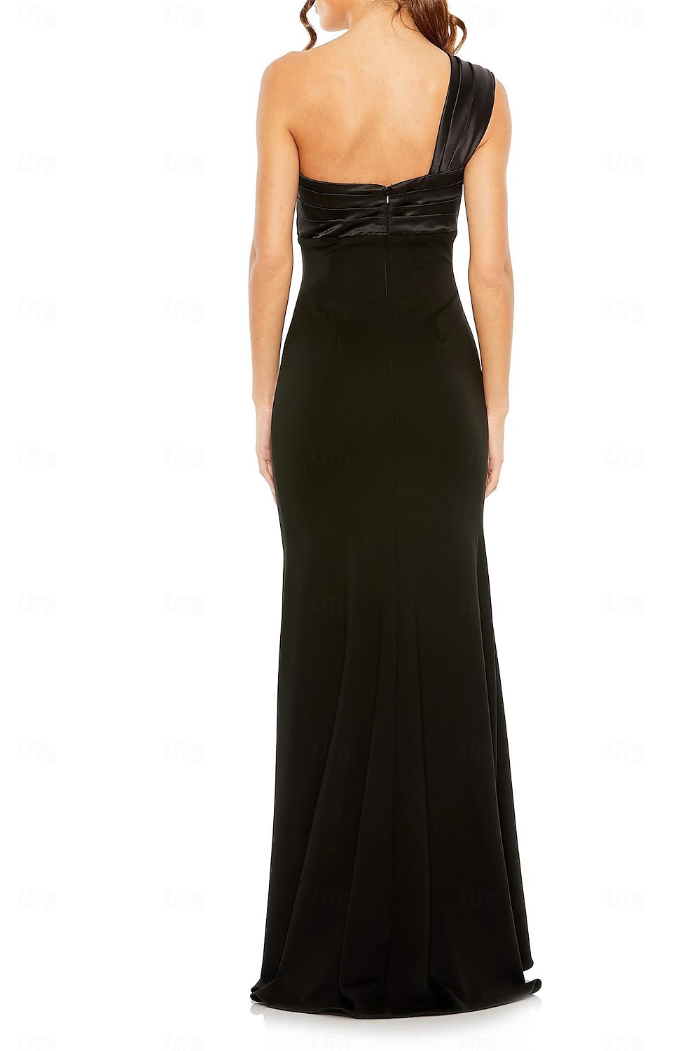 Robe de mariée invitée noir de la nuque  colonne élégante robe formelle longueur de sol sans manches épaule dénudée crêpe extensible avec nœud(s) de 2025 ? $149.99 –P3