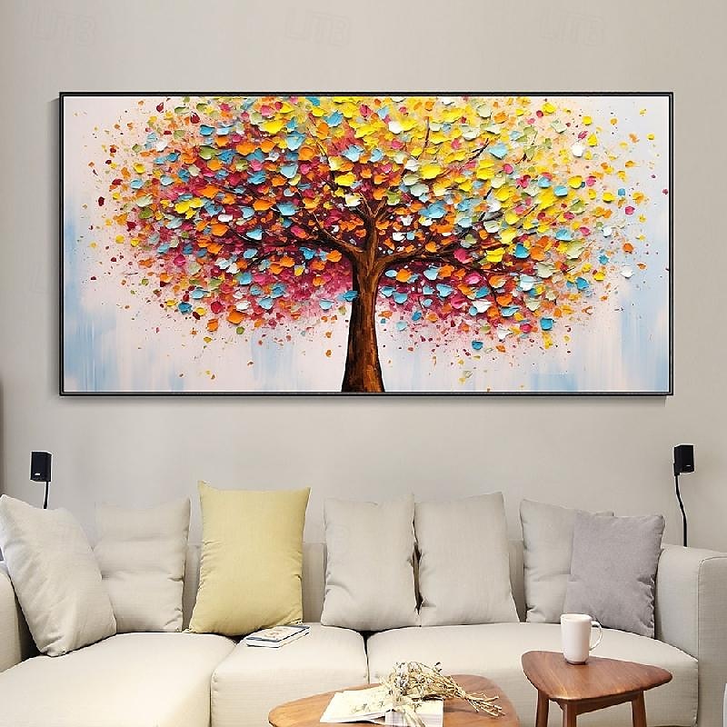 großes 3D dickes Spachtelgemälde handgemachte Boho Landschaft impressionistische Landschaftskunst handgemalt bunte Turm Baum Textur Ölgemälde Kunst große Wandkunst blühende Blumen Malerei 2025 - $66.99 –P3