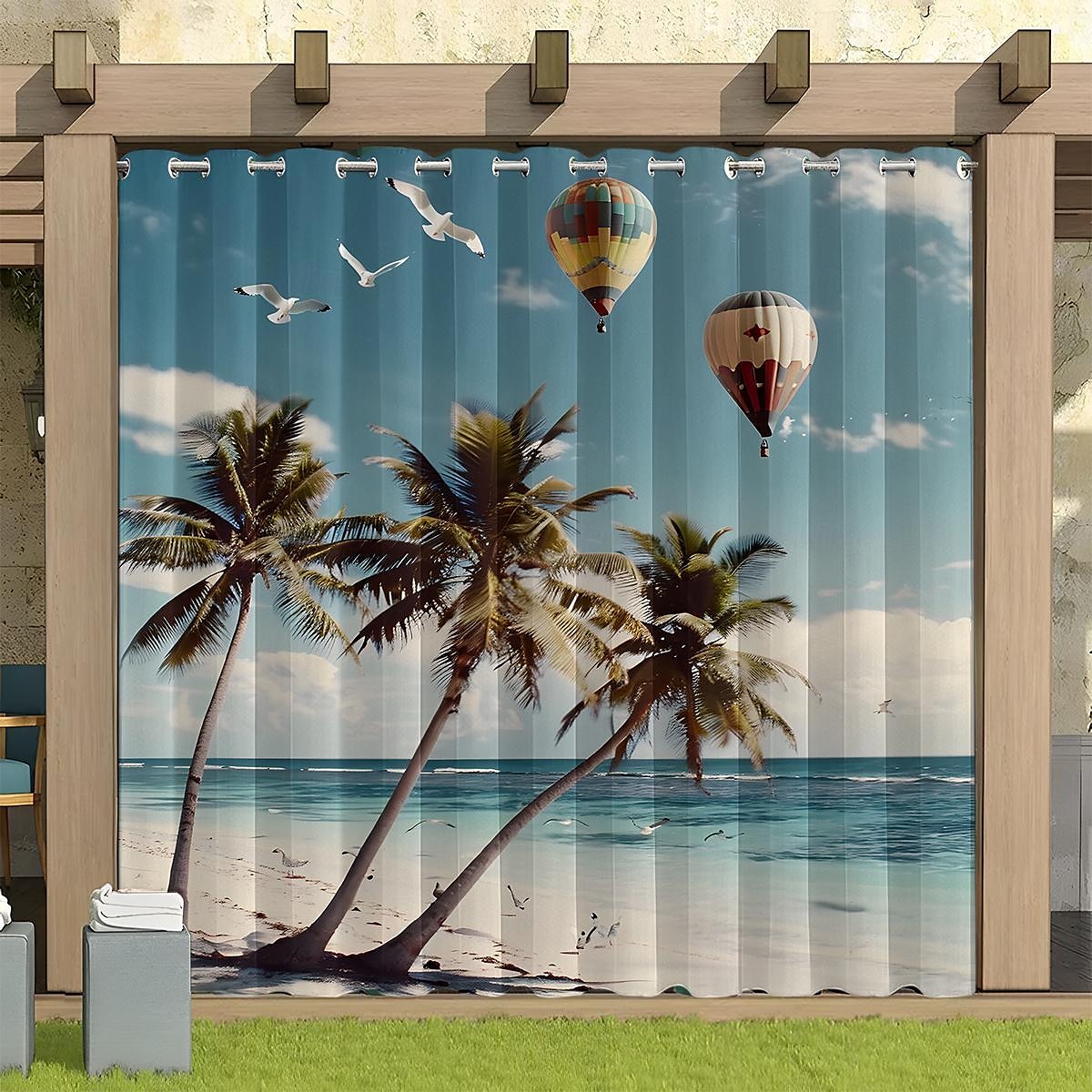 Wasserdichter Outdoor Vorhang Sichtschutzvorhang für den Außenbereich, Schiebevorhänge für die Terrasse, Pergola mit Ösen, Strand-Palmen-Landschaft für Pavillon, Balkon, Veranda, Party, 1 Panel 2025 - $37.99 –P6