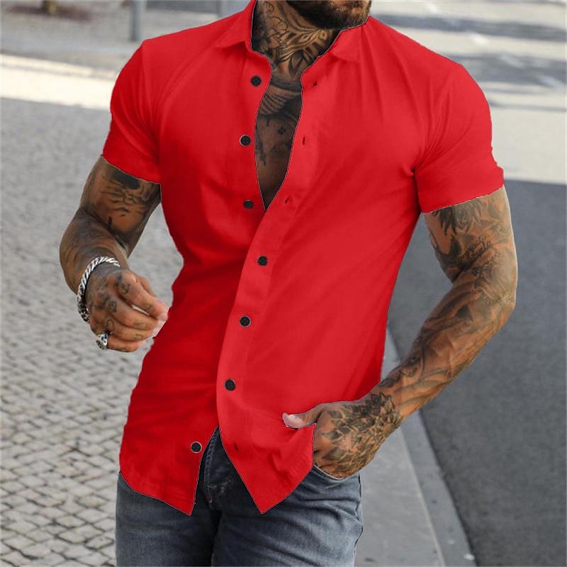 Hombre Camisa Camisa de verano Abotonar la camisa gris azul Negro Blanco Amarillo Rosa Manga Corta Letra Cuello Vuelto Calle Casual Abotonar Ropa Moda Casual Cómodo 2025 - $21.99 -P8