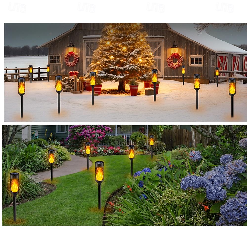 1/2stk Solcelle Fakkellamper med Dansende Blinkende Flamme Lys Sti Fakkellys Blinkende Lys Vanntett Hage Dekorasjon Utendørs Plen Tiki Led Sti Gårdsplass Gulv Lampe Halloween 2025 - $21.99 –P1