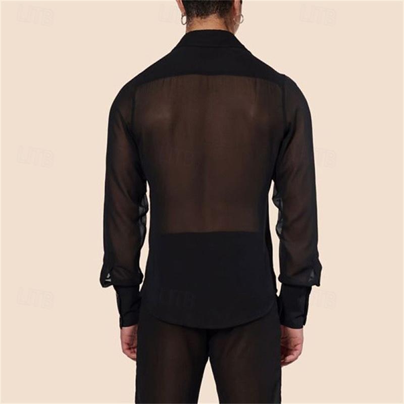 Men's Shirt Summer Shirt Mesh Shirt Sheer Shirt Sheer Blouse Black Long Sleeve Plain Lapel Hawaiian Holiday Mesh Clothing Apparel Fashion Casual Comfortable 2025 - $24.99 –P3