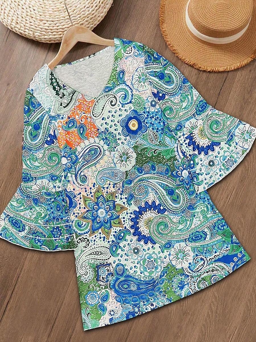 Damen Minikleid Halbformelles Kleid Minikleid Sommerkleid A Linie Kleid Stilvoll Rüschenärmel Ausgestellter Ärmel Urlaub Normale Passform Paisley-Muster Dreiviertelarm V Ausschnitt Magenta Hellgrün 2025 - $5.99 –P4