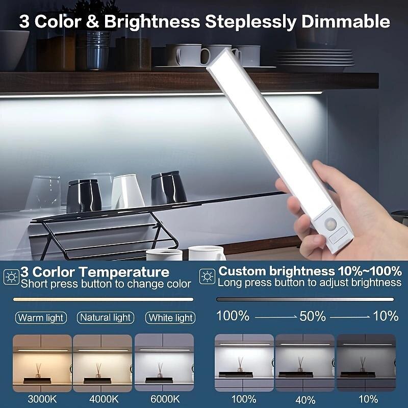 2 stuks led bewegingssensorlicht, usb oplaadbaar onder kastverlichting draadloos, magnetisch voor keuken, kast en trap - instelbare kleurtemperatuur en helderheid 2025 - $21.99 –P4