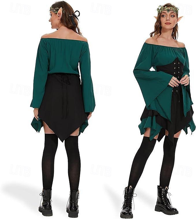 Retro / vintage Kostymer i middelalderstil Renessanse Kjoler Cosplay kostyme Ren Faire Fe Elven Dame Keltisk fantasi Maskerade Ytelse LARP Ren Faire Voksne Kjole Hodeplagg 2025 - $55.99 –P2