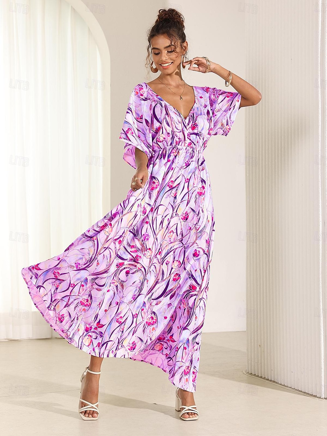 Femmes Robe Midi Robe évasée Robe trapèze Robe d'été Élégant Bohème Tropical Manche flottante Vacances Quotidien Date Coupe Ample Fleuri Manche Courte Col en V Bleu Vert Été de 2025 ? $49.99 –P11