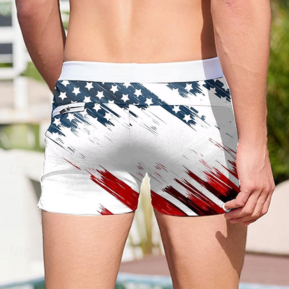 Men's Flag American Flag National Flag Swimming Trunks Board Shorts Swim Shorts Mid Waist Fashion Designer Surfing Holiday Beach Pocket Drawstring Elastic Waist Designer Clothing Apparel 2025 - $21.99 –P2