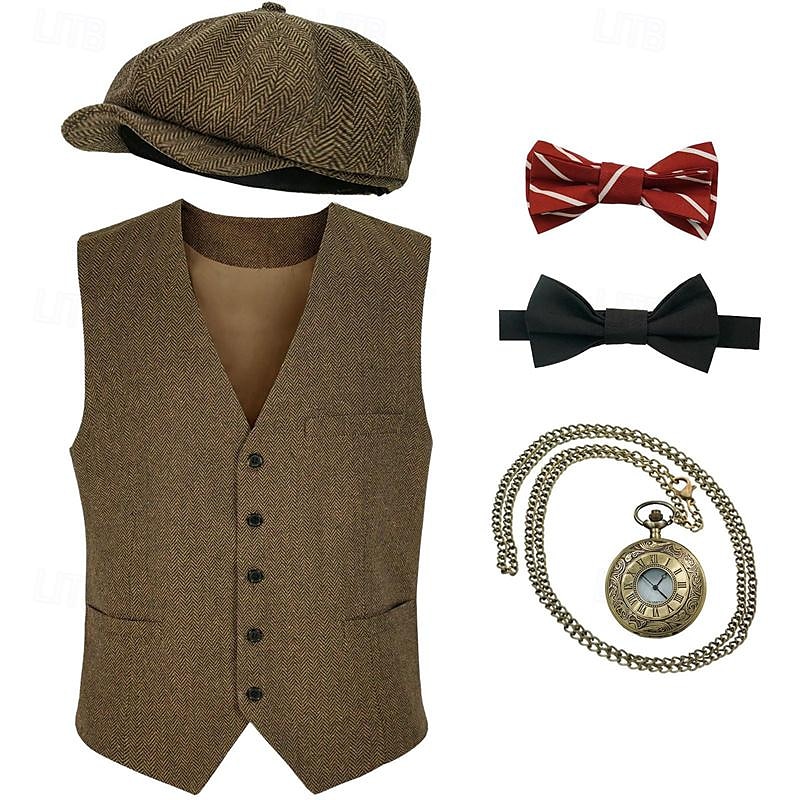 Retrò Vintage Anni Ruggenti Anni 1920 Abiti Gilet Gentiluomo Gangster Costume Per uomo Halloween Carnevale Capodanno Carnevale Festa / Sera Mascherata Adulti Cravatta Gilet Cappello Tutte le stagioni del 2025 a $47.99 –P1