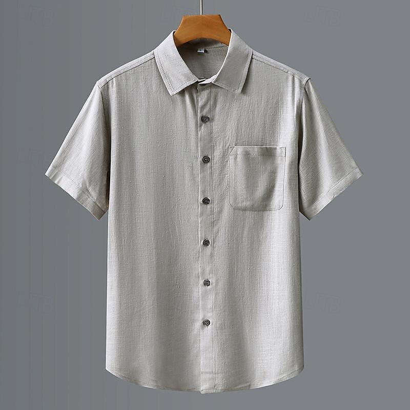 Miesten Paita Pellava paita Rento paita Button Up paita Puuvillainen paita Tavallinen Loma Katu Valkoinen Vaalean harmaa Tumman harmaa Beesi Lyhythihainen Sänkyjen avaus Kesä Vaatetus Painike alas 2025 - $36.99 –P4
