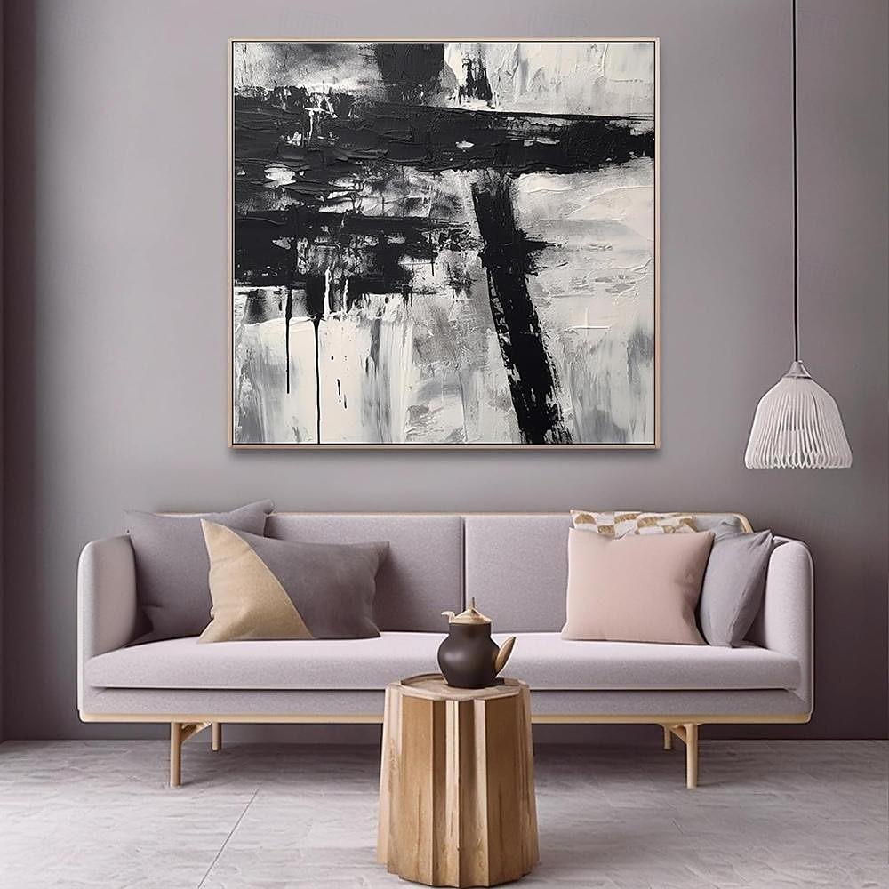 handgemachtes Ölgemälde Acryl Leinwand Wandkunst Dekoration minimal schwarz und weiß abstrakte Textur für Wohndekor gerollt rahmenloses ungedehntes Gemälde 2026 - $61.99 –P3