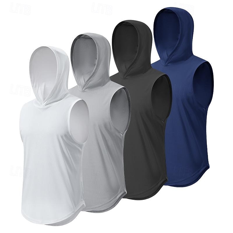 Homens Camiseta Colete de Trilha Sem Manga Com Capuz Malha Íntima Camisa sem mangas Colete superior Ao ar livre Secagem Rápida Macio Redutor de Suor Verão Poliéster Preto Branco Azul Marinho de 2026 por $12.99 –P1