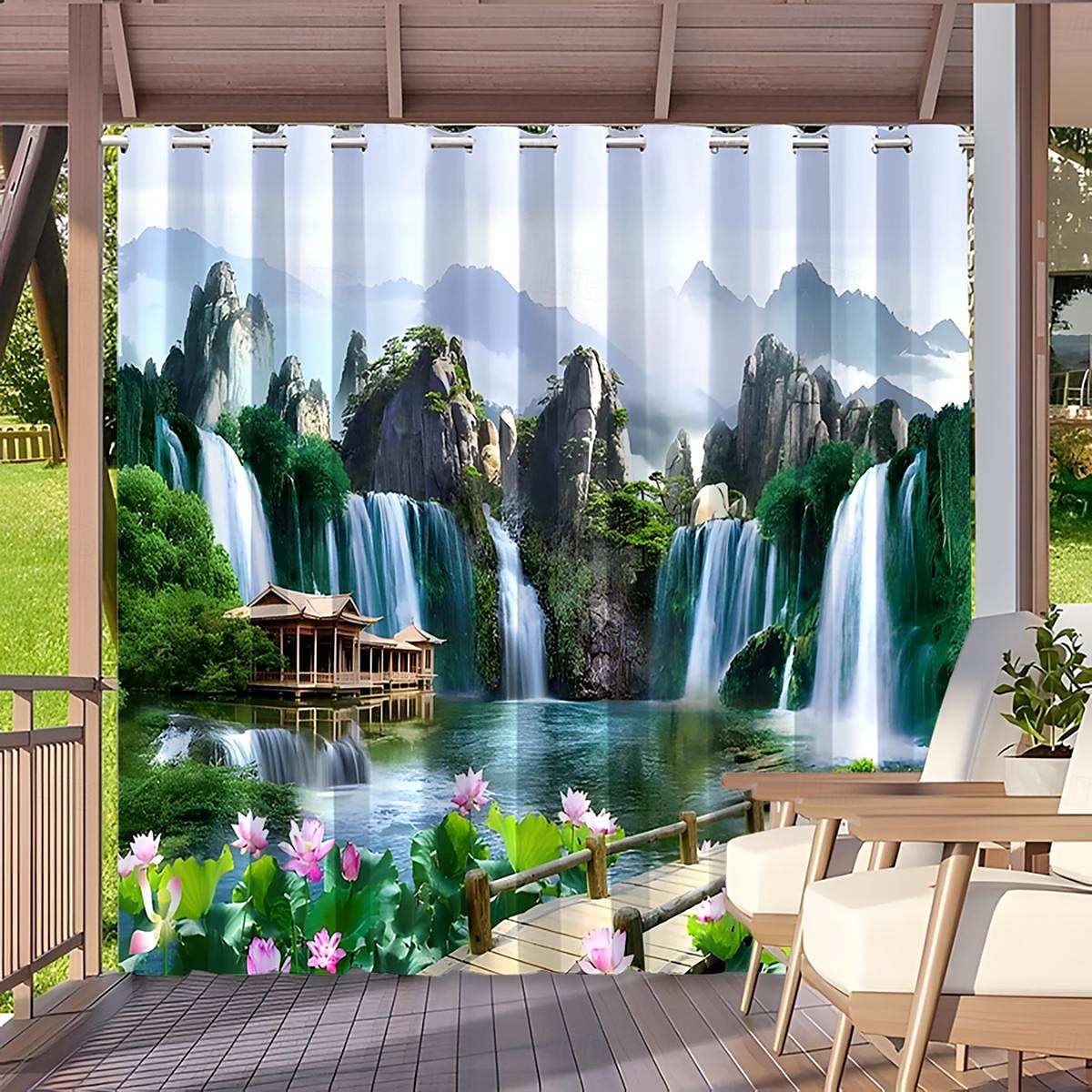 vedenpitävä ulkoverho yksityisyys, liukuvat patioverhot, pergola verhot kiinalainen maisema huvimajaan, parveke, kuisti, juhlat, 1 paneeli 2025 - $34.99 –P9
