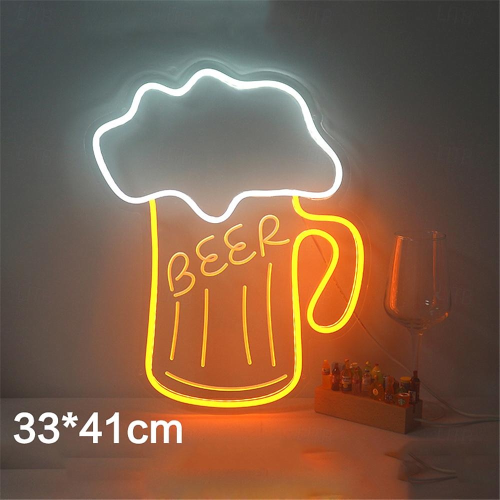 oktoberfest øl usb led neonlys, led ølskilt barklubb akryl neonlys hotellbar kafé bursdagsfest ungdomsrom veggdekorasjonslys logo 1stk 2025 - $89.99 –P3