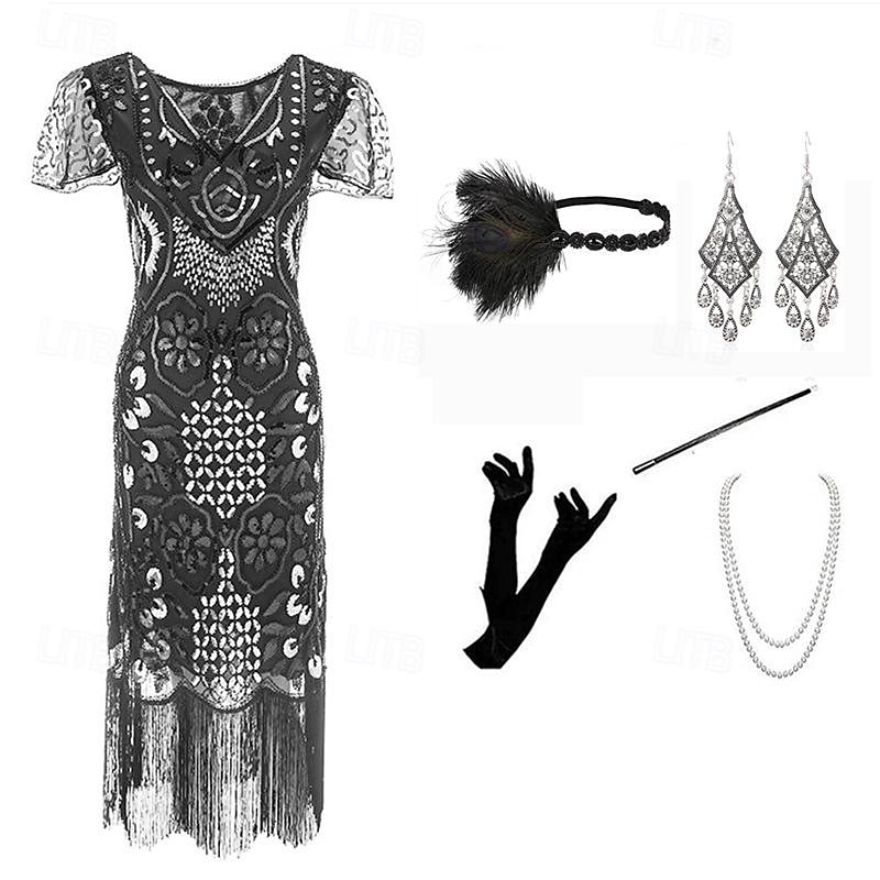 Retró Ordító 20-as évek 1920-as évek Flapper ruha Felszerelések Koktélruha A nagy Gatsby Esküvői Vendég Flitter Rojt Női Karácsony Farsang Álarcos mulatság Buli / Este Álarcos mulatság Esküvői fogadás 2025 - $47.99 –P5