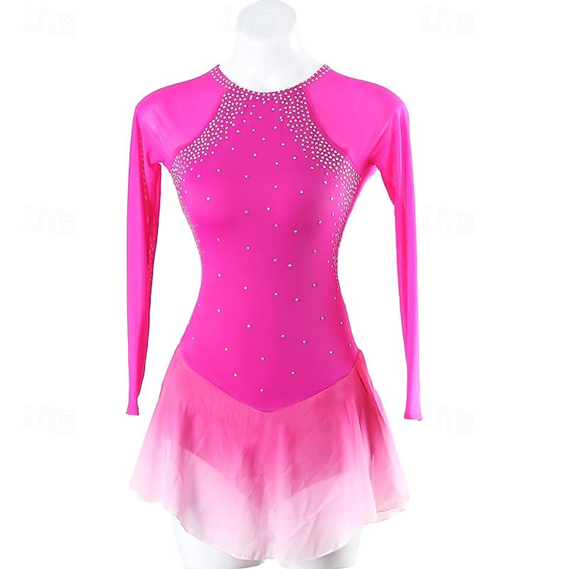 Kunstschaatsjurk Dames Voor meisjes Schaatsen Jurken Rode roos Lapwerk Open achterkant Netstof Spandex Hoge Elasticiteit Opleiding Oefenen Professioneel Kunstschaatskleding Klassiek Kristal 2025 - $117.99 –P4
