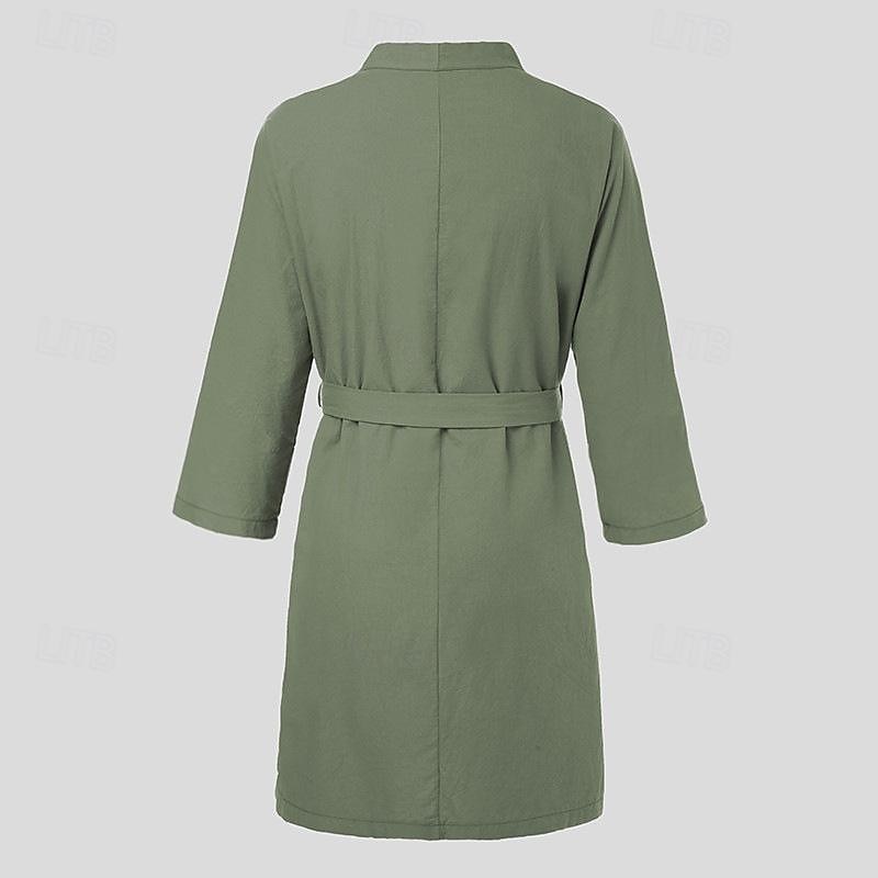 Per uomo Pigiami Accappatoio Liscio Di tendenza Moda Classico Interni Giornaliero Da letto Cotone Comfort Morbido A V Manica lunga Cintura inclusa Estate Primavera Verde del 2025 a $22.99 –P5