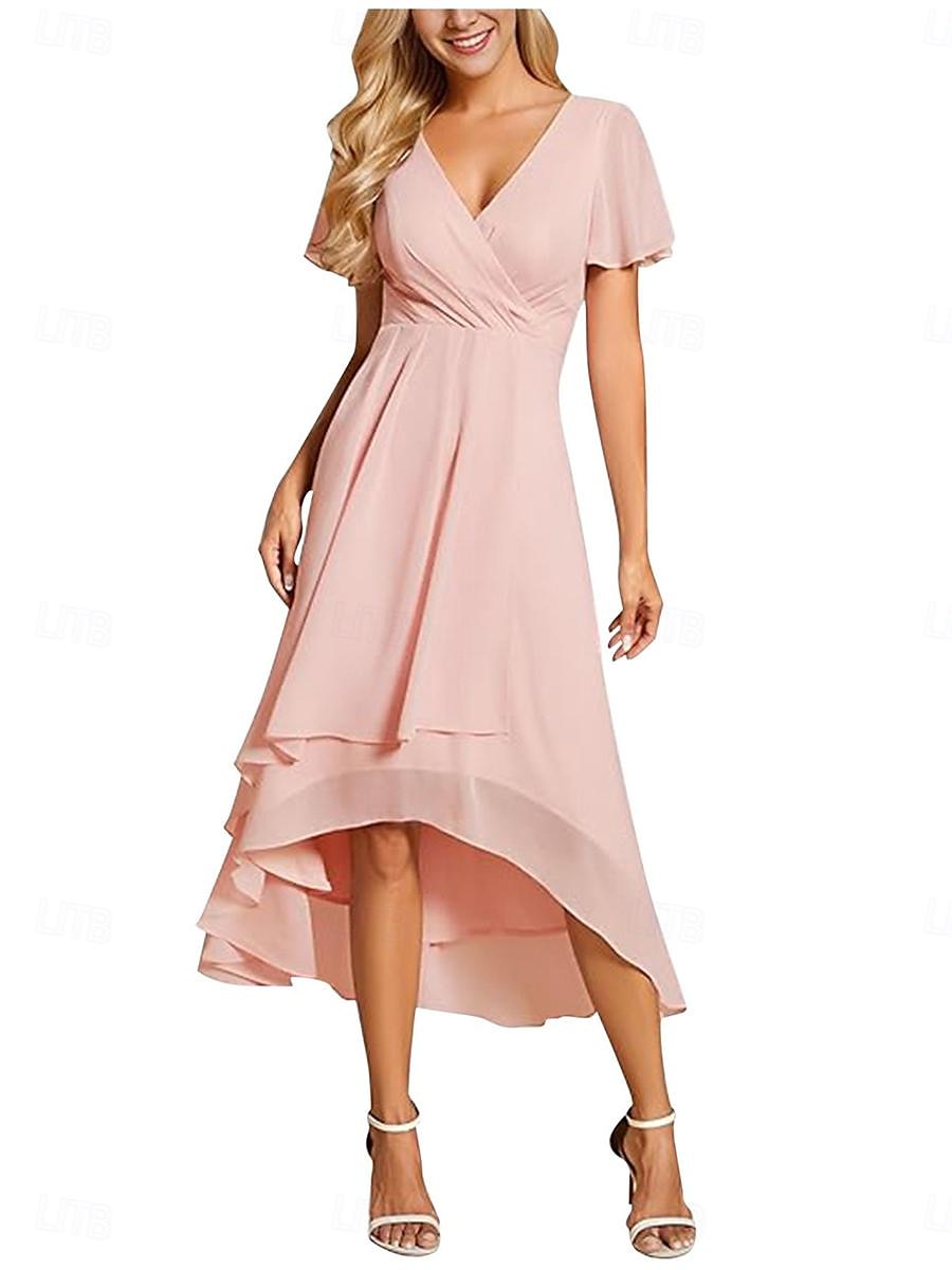Per donna Abiti in chiffon Vestito maxi Chiffon Con balze Ufficio Cocktail party Elegante Da cerimonia A V Manica corta Nero Bianco Rosa Colore del 2025 a $50.99 -P7