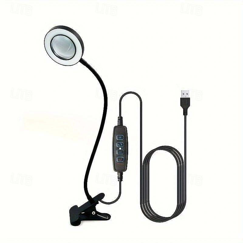 Lámpara de escritorio con lupa LED 5x con abrazadera, alimentación USB con cuello de cisne flexible y abrazadera, 3 modos de color, 10 niveles de brillo, manos libres, perfecta para pintar diamantes, leer, hacer manualidades, coser y soldar 2025 - $17.49 –P6