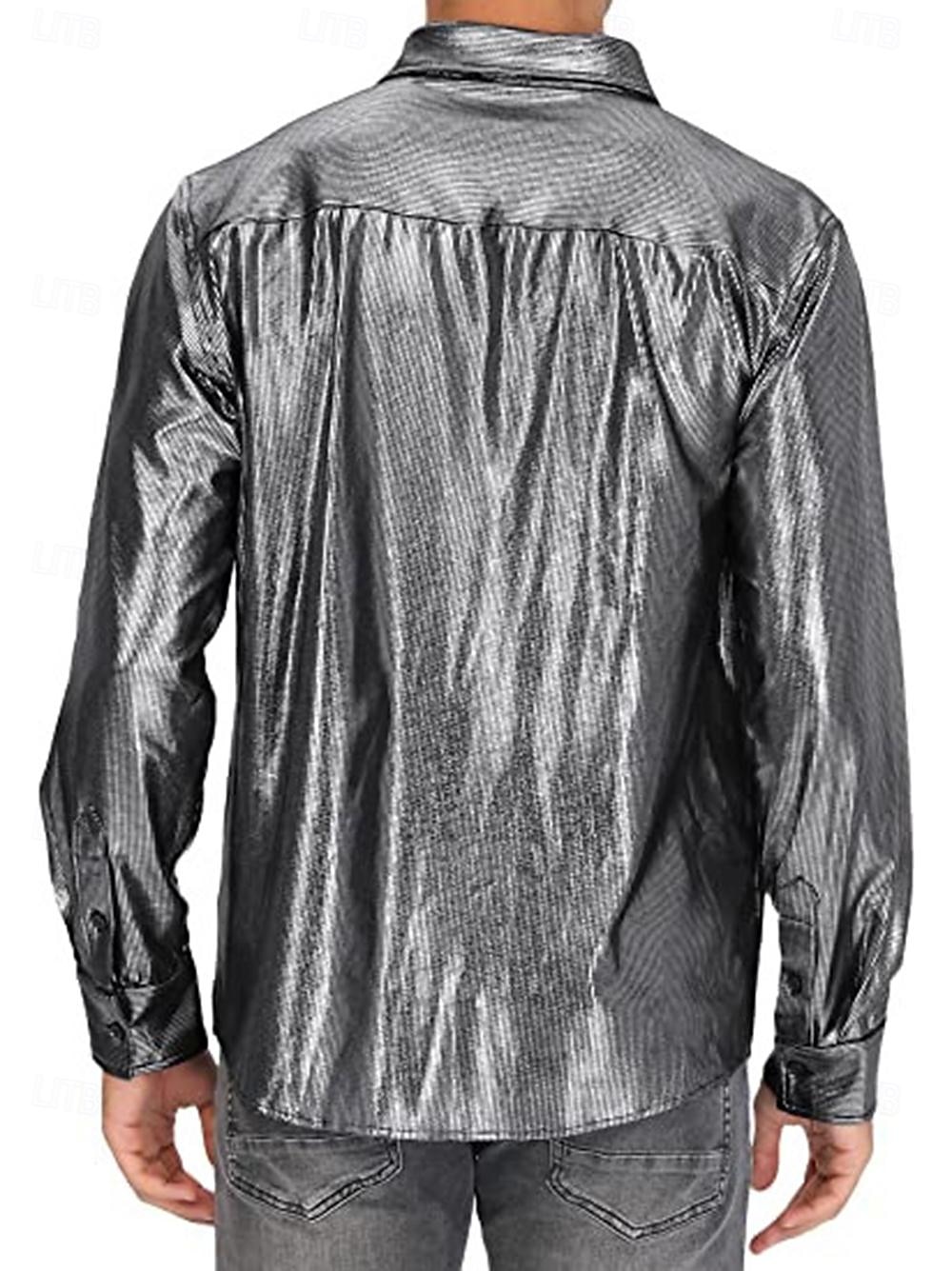Disko 1980er Glänzend Metallisch Bluse / Hemd Maskerade Disco Einfarbig Herren Karnevalskostüm Maskerade Party / Abend Pride Parade Pride-Monat Erwachsene Hemd 2025 - $23.99 –P10