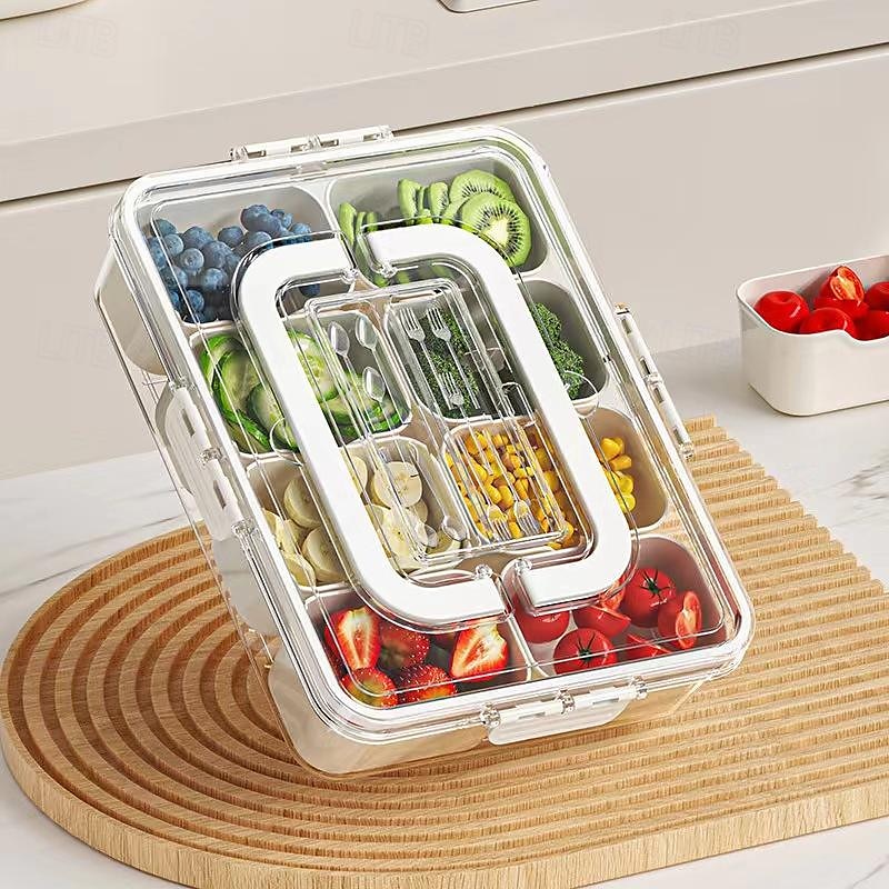 recipient cutie pentru gustari tava de servire divizata cu capac, organizator portabil pentru platouri de gustare, recipient pentru gustari cu 8 compartimente recipiente pentru depozitarea alimentelor, pastreaza-ti bomboane, chipsuri proaspete. 2025 - $25.99 –P1
