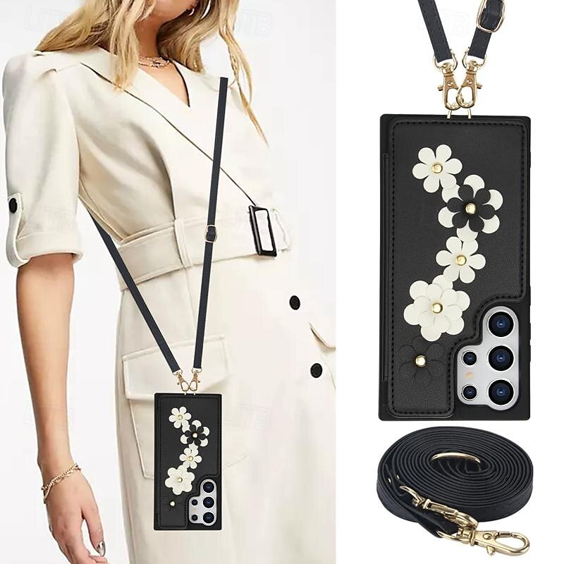 telefone Capinha Para Samsung Galaxy S24 Ultra Plus S23 Ultra Plus S22 Plus Ultra A55 A35 A25 A15 5G A54 A34 A14 S25 Ultra Capa traseira Com Suporte Magnética com cordão Retro flor floral TPU Couro PU de 2025 por $21.99 –P7
