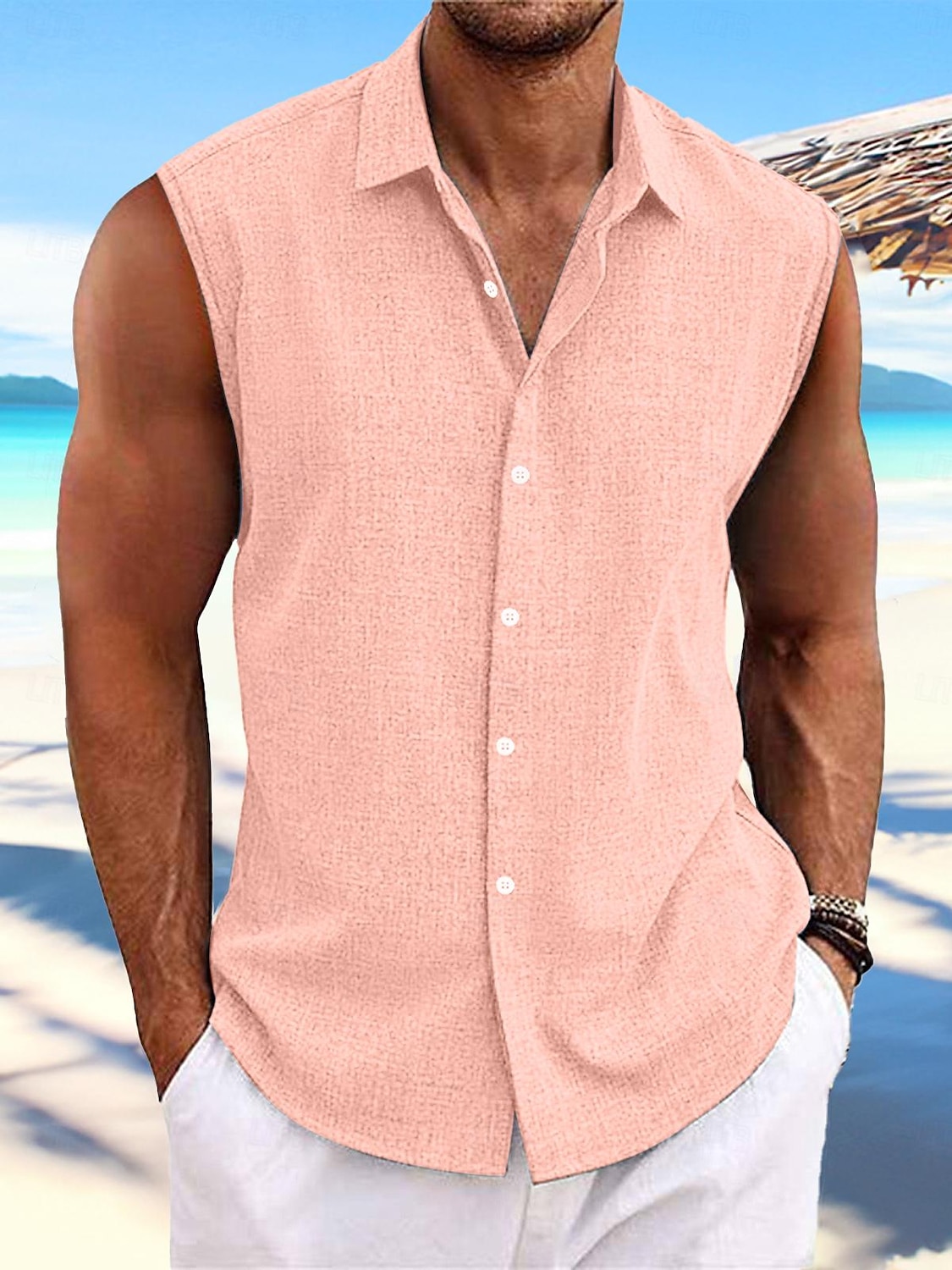 Per uomo Camicia camicia di lino Camicia estiva Abbigliamento mare Camicia con bottoni Liscio Da mare Curise Bianco Rosa Azzurro Manica corta Colletto Estate Primavera Abbigliamento del 2026 a $21.99 –P9