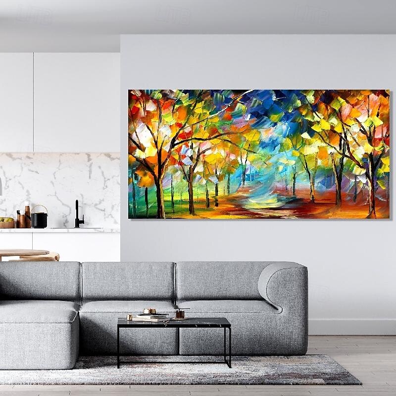 Baum-Ölgemälde, handgefertigte Wandkunst, farbenfrohes Waldgemälde, Leinwand, bunte Bäume, Waldleinwand, farbenfrohe Dschungelleinwand, riesiges Leinwand-Ölgemälde, Wohndekor, Herbst-Leinwandgemälde 2025 - $75.99 –P3