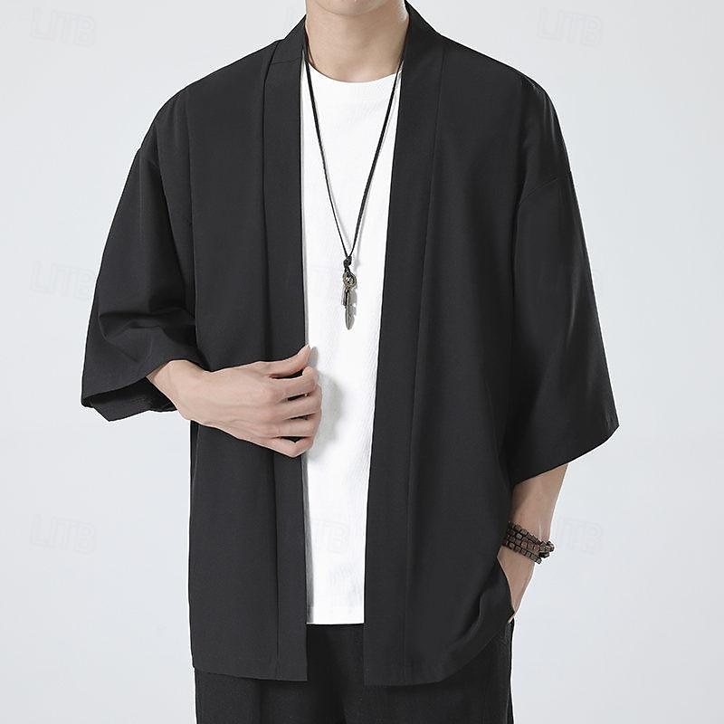 Per uomo Mantello / mantelle Giacca Kimono Esterno Giornaliero Crema solare Traspirante Primavera estate Liscio Di tendenza Informale Colletto Standard Nero Bianco Rosa Blu Grigio chiaro Giacca del 2025 a $17.99 –P2