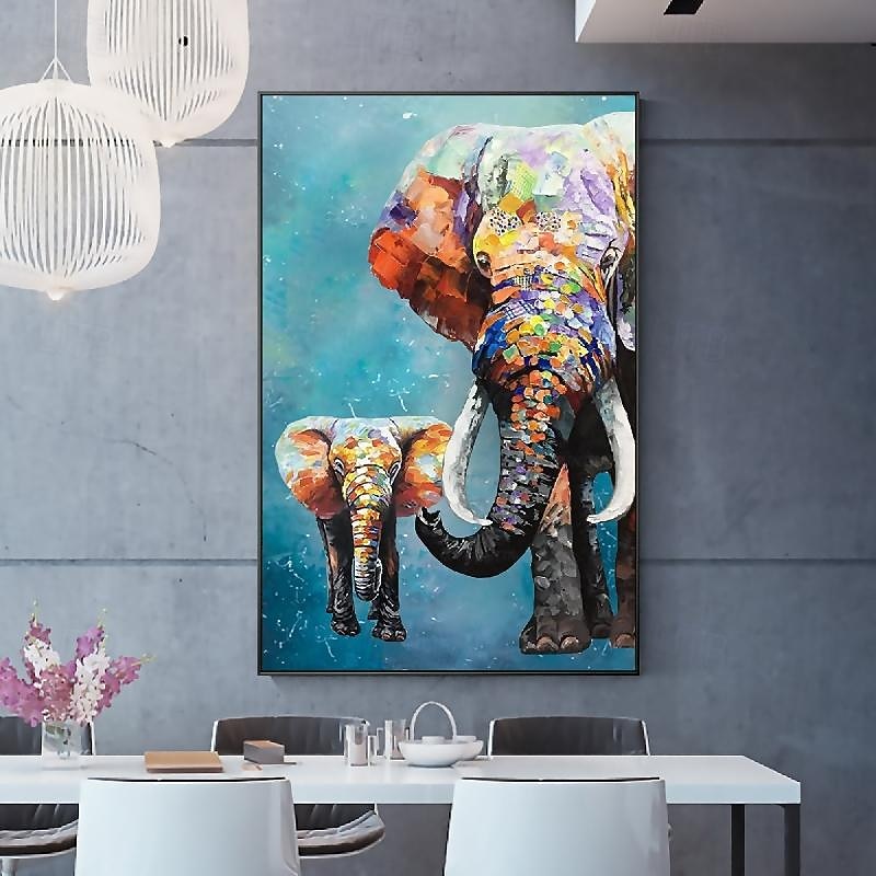handmålad impressionistisk elefant oljemålning på duk- samtida flerfärgad safari djur oljemålning fin konst vilka lysande färger elefant målning för sovrum kontor väggdekoration 2025 - $108.99 –P12