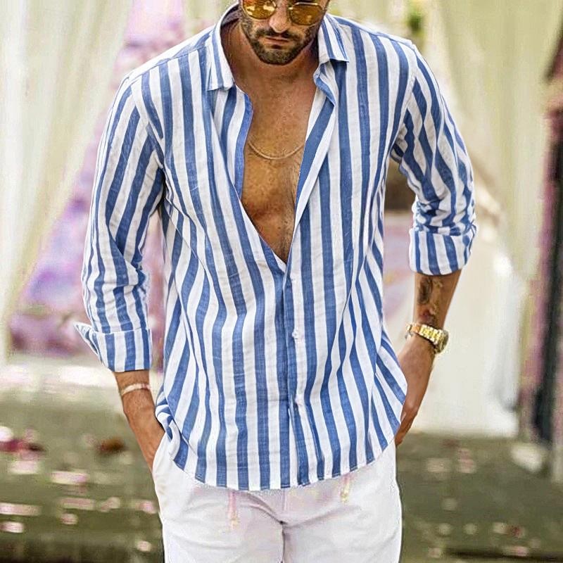 Herren Hemd Leinenhemd Sommerhemd Freizeithemd Strandhemd Knopfhemd Gestreift Urlaub Ferien Schwarz Gelb Rosa Rot Langarm Umlegekragen Frühling & Herbst Bekleidung Button-Down 2025 - $28.99 –P13