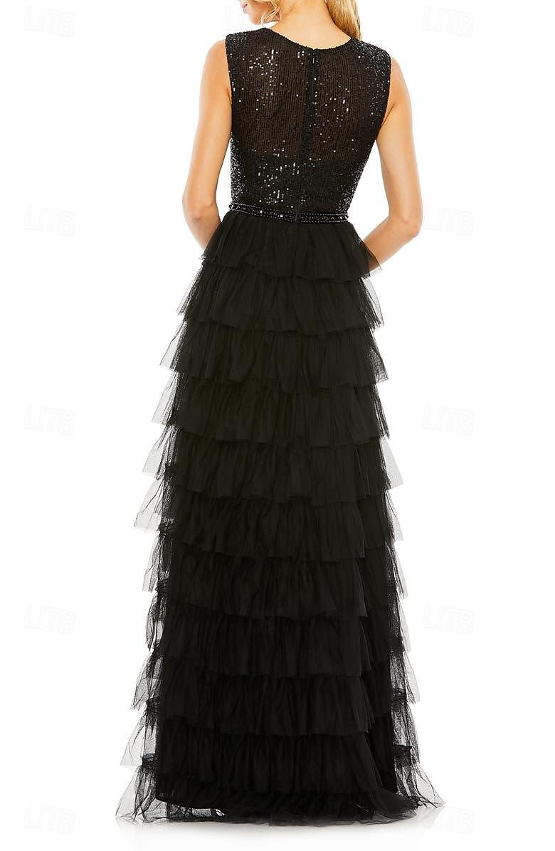 Robe Invitée de Mariage A-Ligne Élégante Robe Formelle Soirée Fête Longueur Maxi Sans Manches Col Bijou Automne Invitée de Mariage Tulle avec Frange 2025 de 2025 ? $182.99 –P3