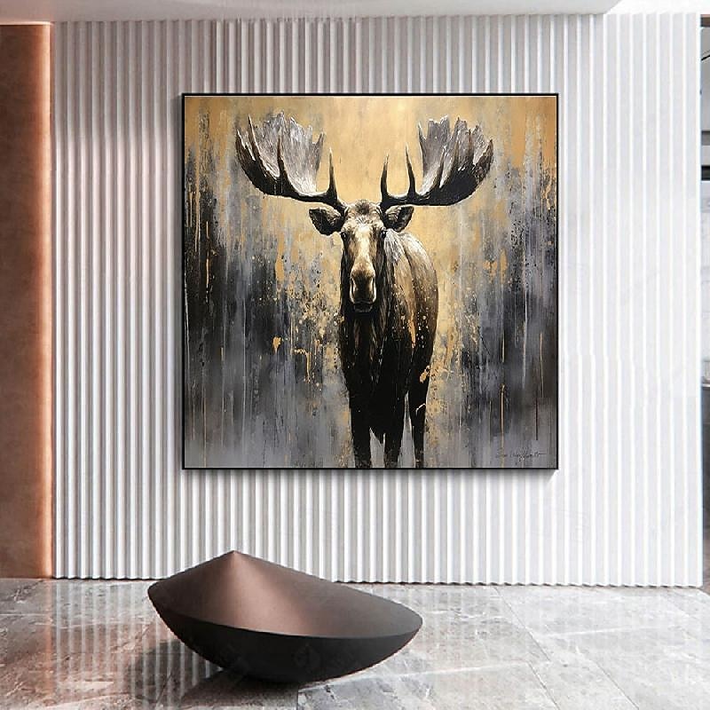 der große Elch. Tiere. 100 % handgemaltes Strukturgemälde, abstraktes Acryl-Ölgemälde, Wanddekoration, Wohnzimmer, Bürowand 2025 - $154.99 –P5