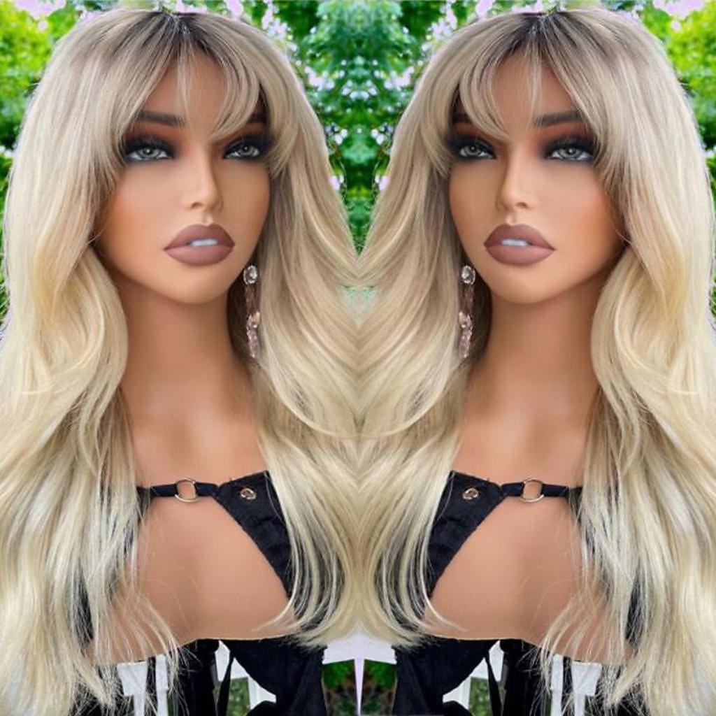 Remy-hår 4x13 Stängning Peruk Med lugg Vietnamesiskt hår Vågigt Blond Flerfärgad Peruk 130% 150% Hårtäthet Ombre-hår Naturlig hårlinje 100% Jungfru limfria Till Dam Lång Äkta peruker med hätta 2025 - $310.89 –P3