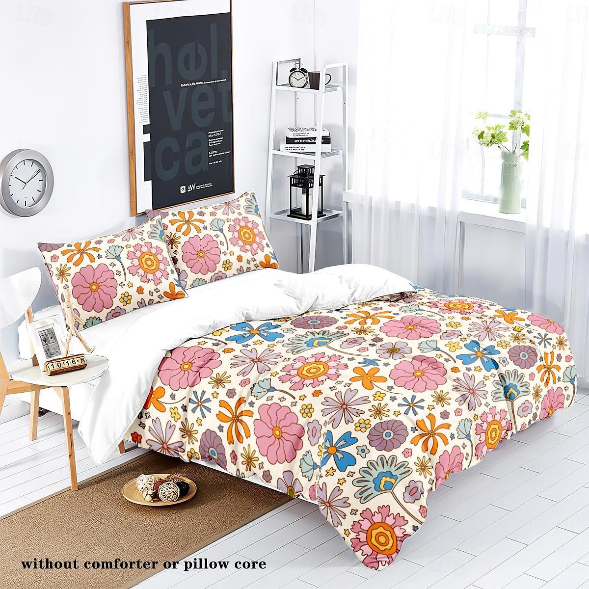 fresca stampa floreale set da 3 pezzi di copripiumini per camere d'albergo camere per gli ospiti comodo set di biancheria da letto 1 copripiumino 2 federe del 2025 a $30.99 –P6
