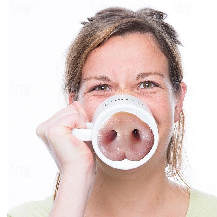 Caneca de cerâmica com nariz de porco, caneca de cerâmica com nariz de cachorro, xícara de café, chá, leite, bebida, presente engraçado e exclusivo, 400 ml de 2025 por $9.99 –P2