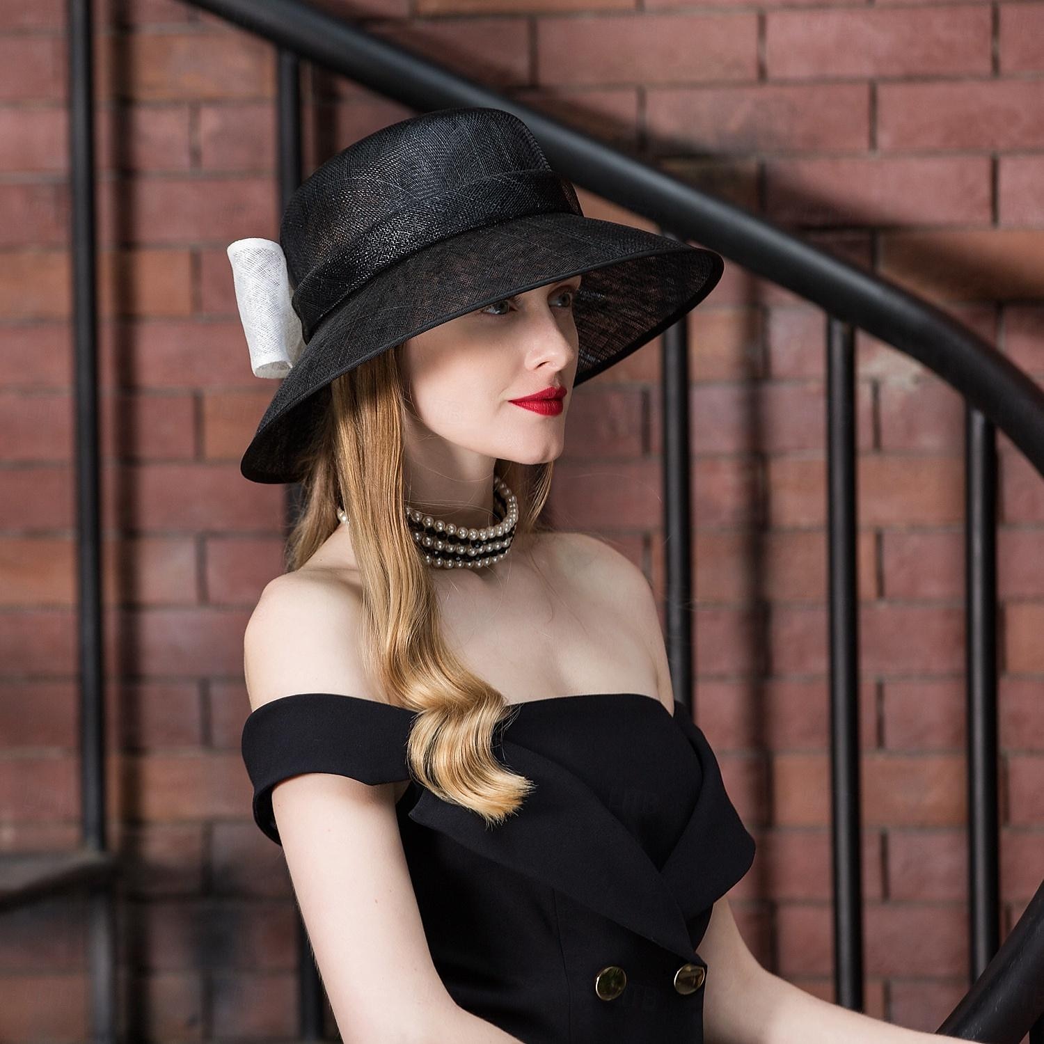 cappelli cappello a bombetta / cloche in lino cappello a secchiello cappello da sole matrimonio tea party matrimonio elegante con copricapo bowknot copricapo del 2025 a $52.99 –P7