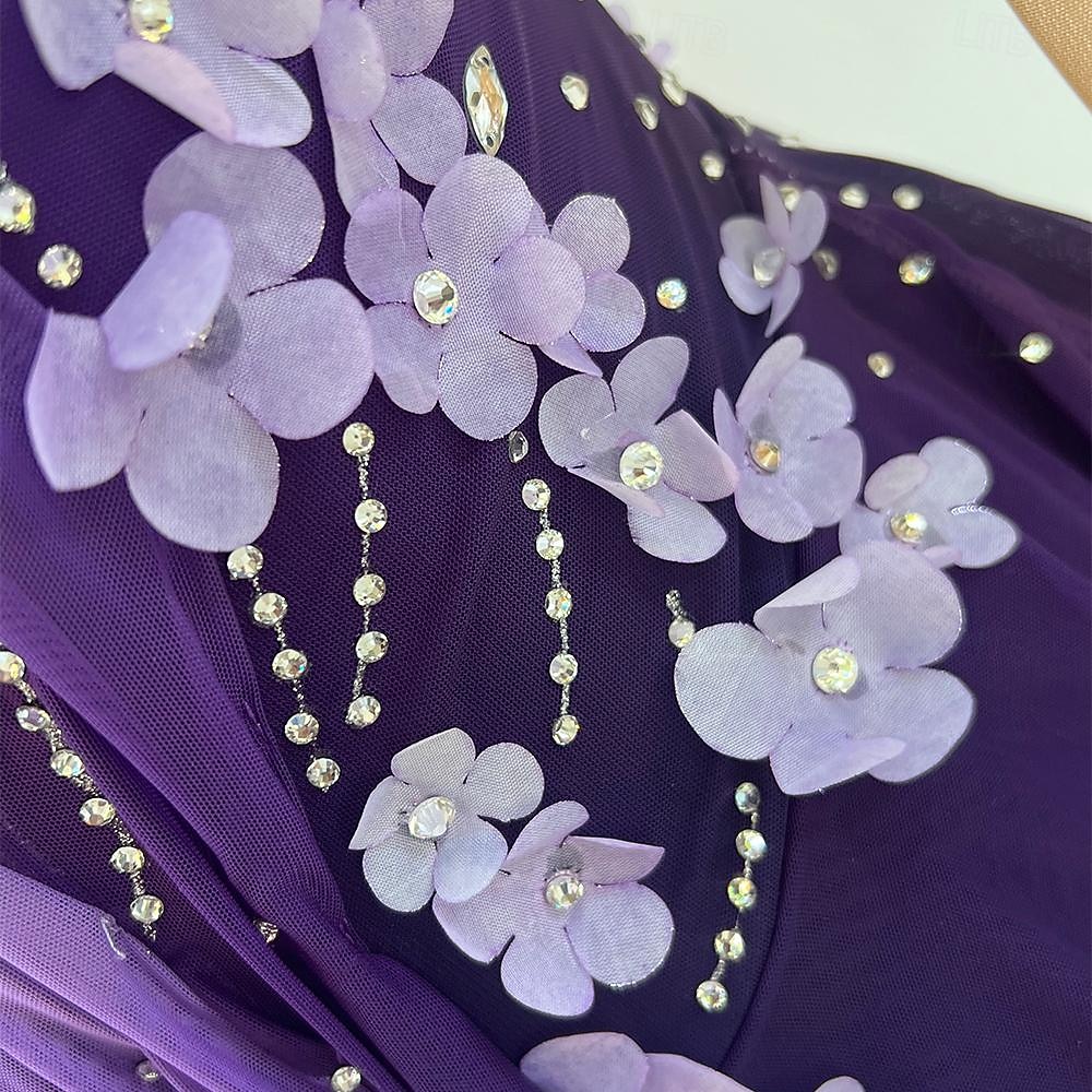 Rochie de Patinaj Artistic Pentru femei Fete Πατινάζ στο πάγο Rochii Mov Mâneci cu Gaura Vopsirea Halo Înaltă Elasticitate Profesional Competiție Ținută Patinaj Termic cald Cristale / Strasuri Manșon 2026 - $335.69 –P5