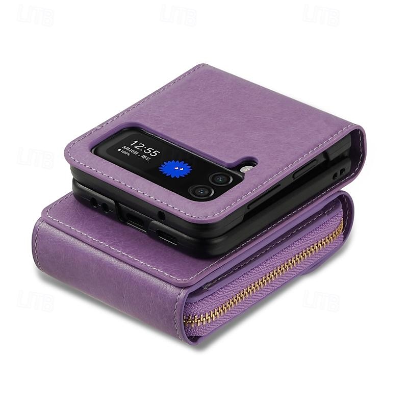 telefone Capinha Para Samsung Galaxy Z Virar 6 Z Flip 5 Z Flip 4 Z Flip 3 Capa traseira Capa articulada Zíper com cordão Slot para cartão Retro PC Couro PU de 2025 por $24.99 –P9