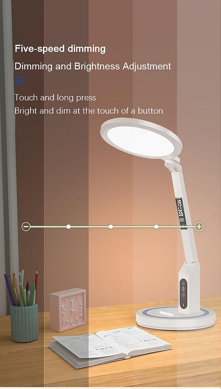 LED Desk Lamp Clock Table Lamp, USB Chargeable Dimmable Desk Lamp Plug-in LED Light Foldable Eye Protection Reading Night Light Dimmable Study table Lamp for Home Study Reading Night Light 2025 - $37.99 –P7